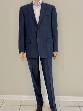 Corneliani Super 130’s Extrafine Virgin Wool Suit, Navy Pinstripe, Size 52/42R